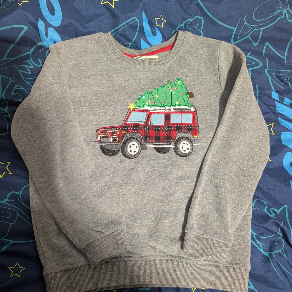 Gray Kids Sweatshirt with Christmas Tree Design